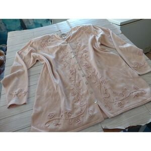 vintage Pink embroidery Worthington cardigan cottagecore Romantic Aesthetic Sz L